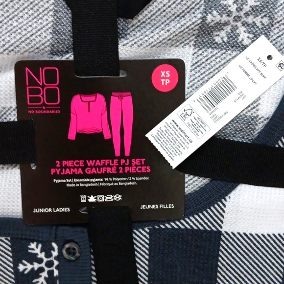 Brand New NO BOUNDARIES 2-PIECE WAFFLE PRINT LONG SLEEVE & PANT PJ'S SET-XS - Picture 3 of 4